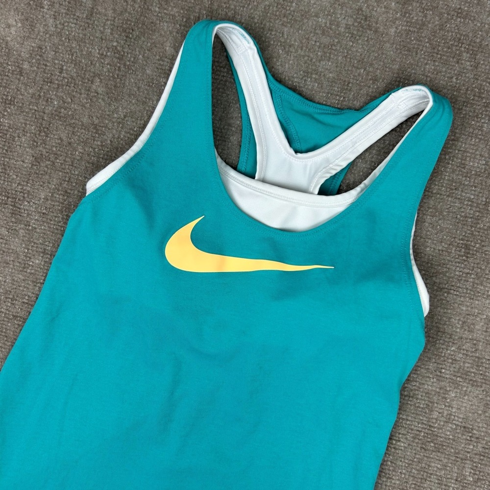 Nike Dri Fit Tank With Bra Girls Medium‎ Turquoise Moisture Wicking Racerback